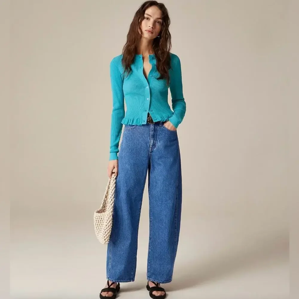 NWT J. Crew Barrel Leg Jean Relaxed Rigid Denim Elaine Wash Size 32 CK152
